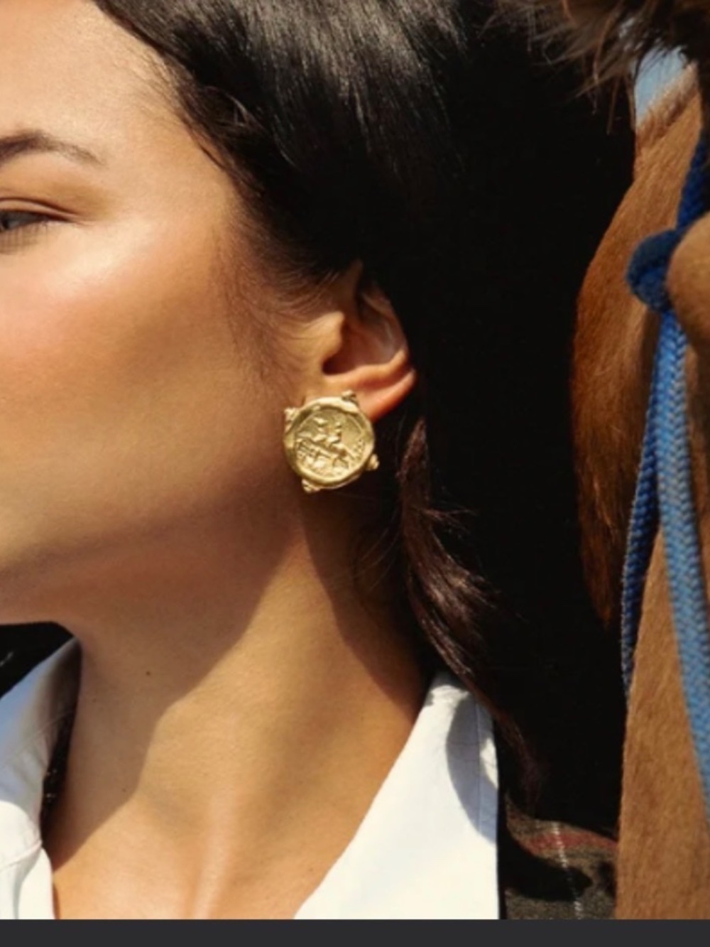 Equestrian Intaglio Stud Earrings by Susan Shaw - Picture 2 of 8